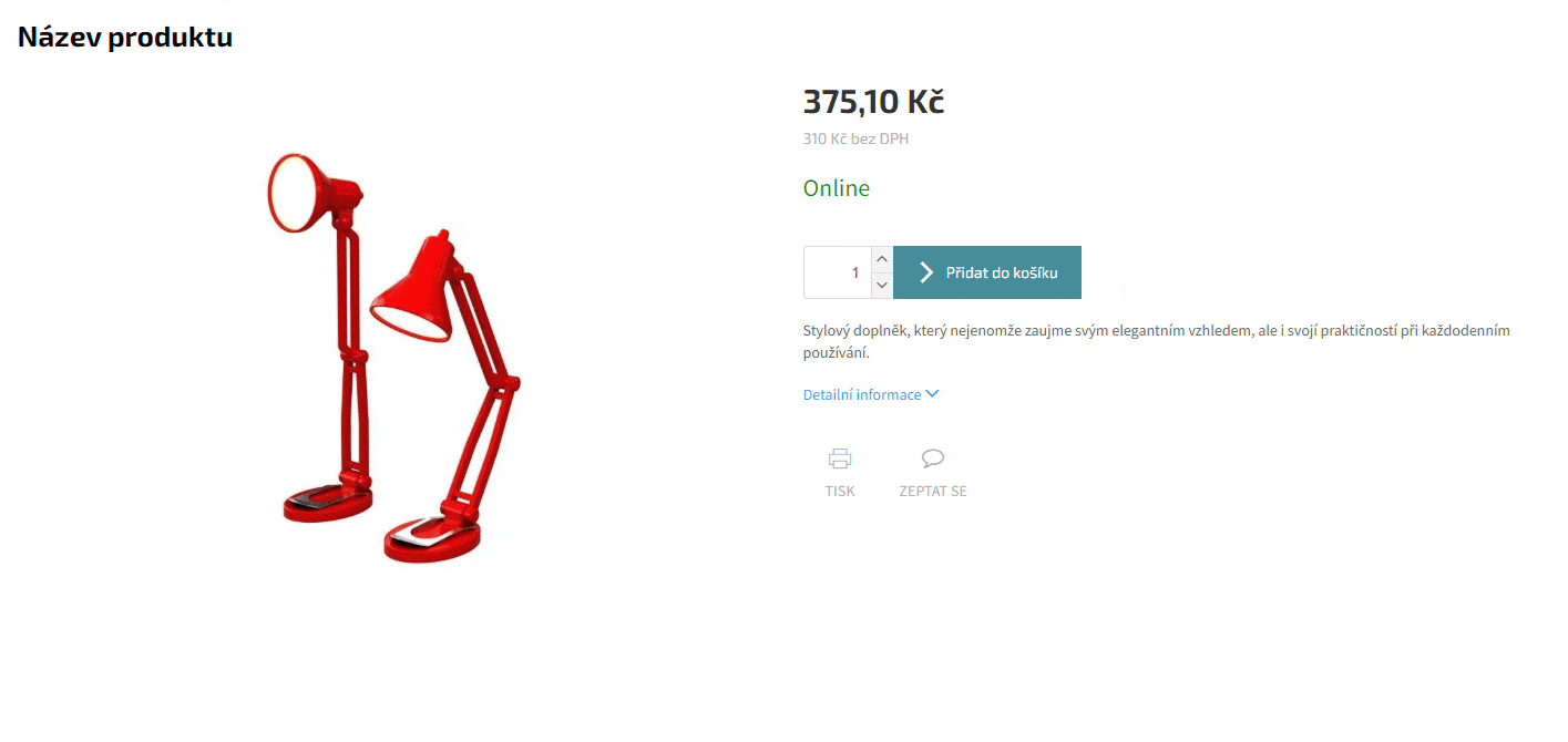 Animovaná ukázka pop-up doplňku po označení názvu produktu