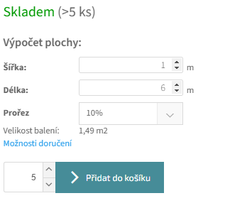 Kalkulace plochy s prořezem 10 % a přepočteným počtem balení před vložením do košíku