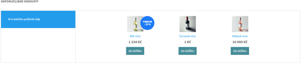 Doplňkový prodej na e-shopu — jedna skupina doporučených produktů s cenami a tlačítky Do košíku