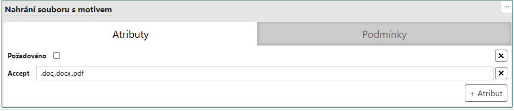 Pole pro nahrání souboru s atributem Accept omezeným na .doc, .docx a .pdf
