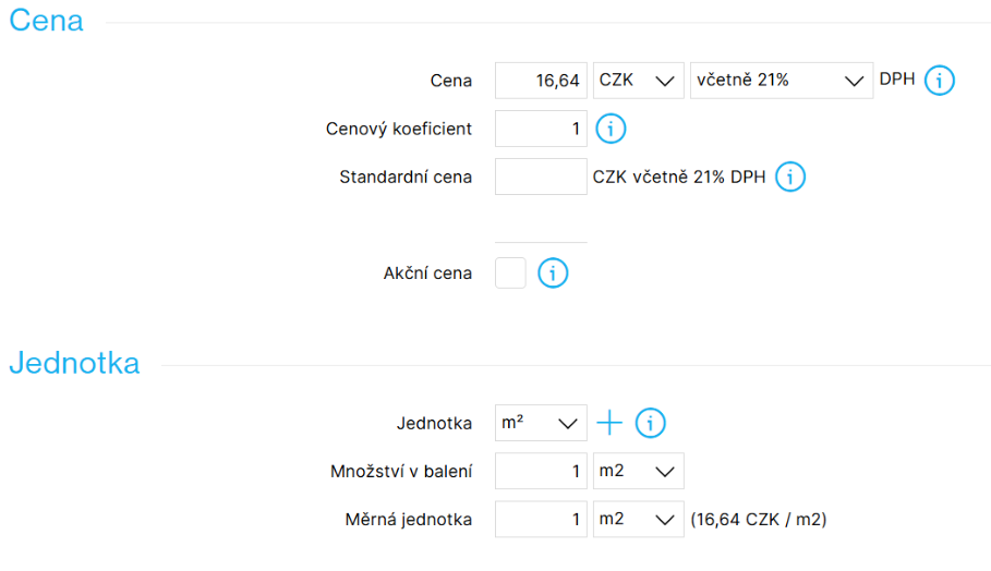 Nastavení produktu v Shoptetu – cena za m² a měrná jednotka