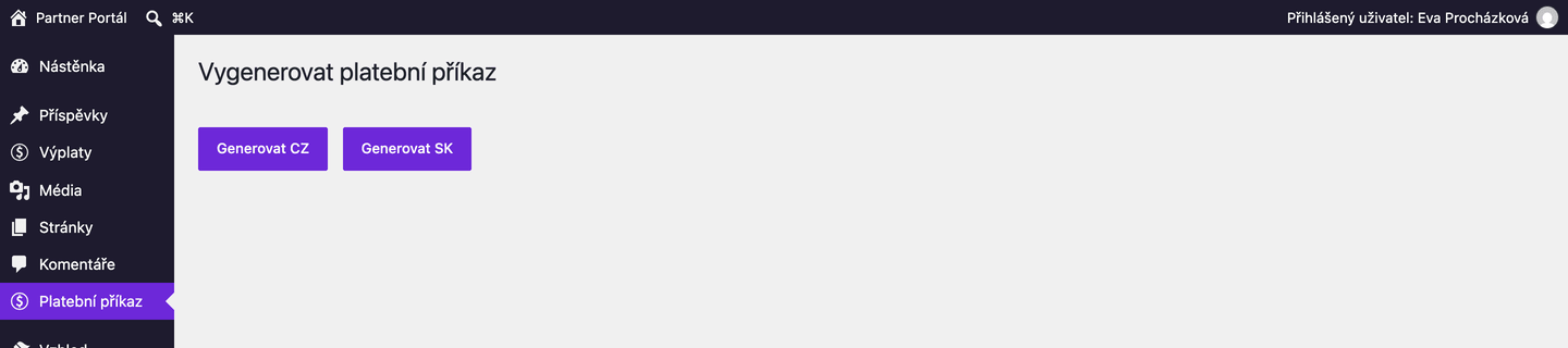 Generování platebního příkazu pro banku (CZ / SK)