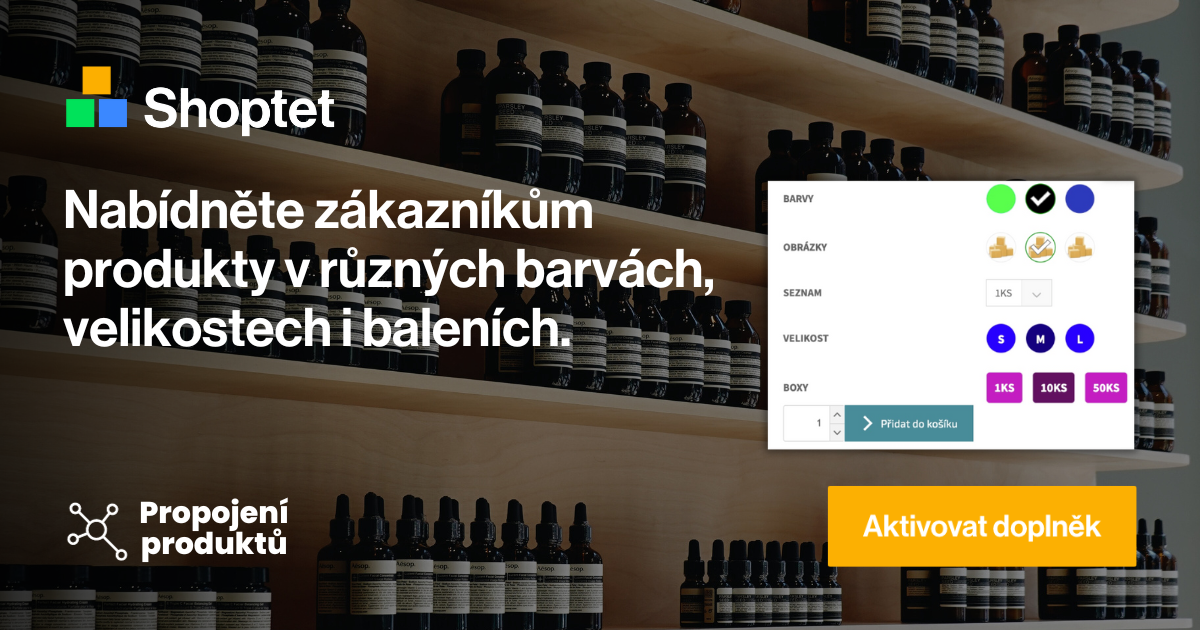 Šíření produktů v různých barvách, velikostech a baleních na e-shopu Shopteť.