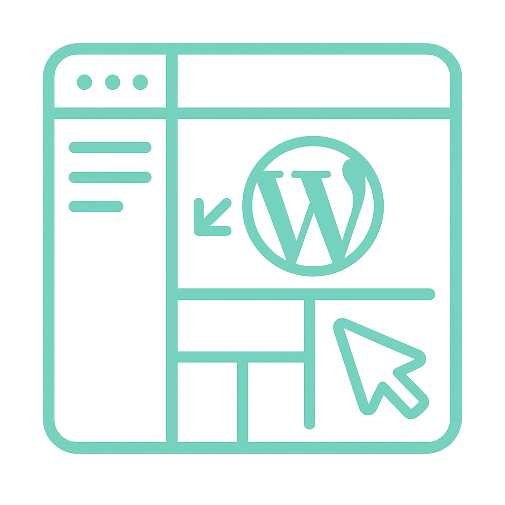 SEO1.png Moderní ilustrace WordPress webové stránky s grafickými prvky a ukazatelem myši Obrázek znázorňuje grafický návrh WordPress webové stránky s ikonkami a ukazatelem myši, ideální pro ilustraci správy a tvorby webových stránek. Moderní ilustrace návrhu WordPress webové stránky s klíčovými prvky a ukazatelem myši, vhodná pro články o tvorbě a optimalizaci webů. Nástroj pro vizuální prezentaci tvorby, údržby a správy webových stránek pomocí WordPress, zobrazující grafickou reprezentaci rozhraní s klikátkem.
